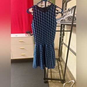 RVN Blue & Navy Geometric Fit-and-Flare Mini Dress